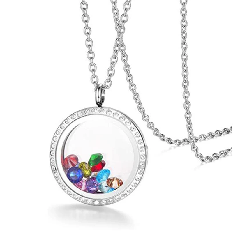 

Magnetic Living Memory Floating Charms Locket Necklace with Birthstones Charm Pendant Necklace For Girl's Gift Jewelry