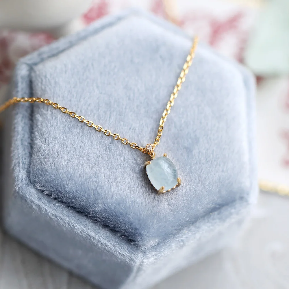 LAMOON-collar con colgante de Aguamarina semipreciosa para mujer, cadena de plata de ley 925, oro de 10k, cristal azul plateado, regalo NI011