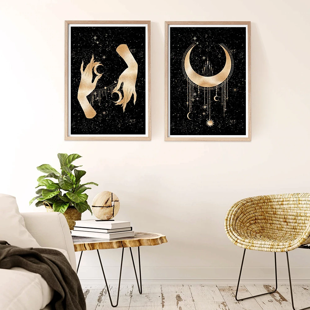 

Retro Witch Hand Art Poster Psychic Moon Print Picture Abstract Celestial Canvas Painting for Living Room Gallery Boho Decor