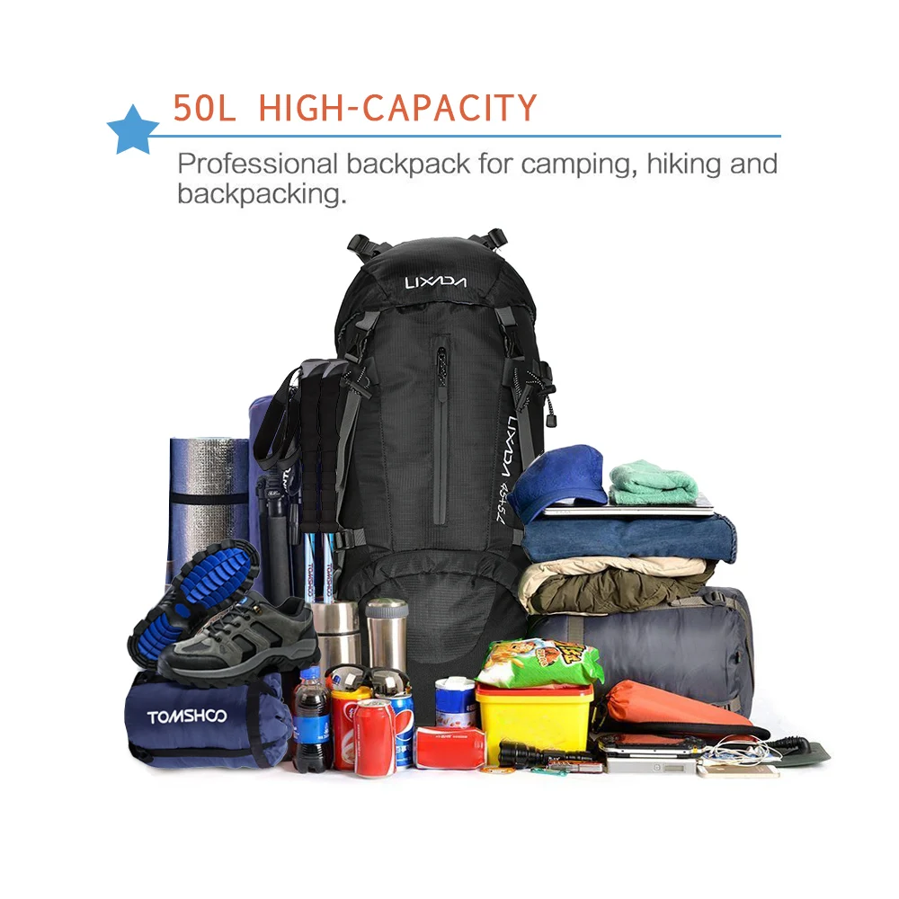 Lixada 50L открытый спортивный рюкзак Водонепроницаемый походный дорожный рюкзак для альпинизма походный рюкзак с дождевиком