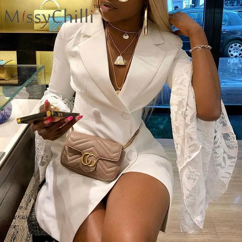 Женское кружевное платье блейзер MissyChilli Белое Облегающее Платье в стиле ретро с