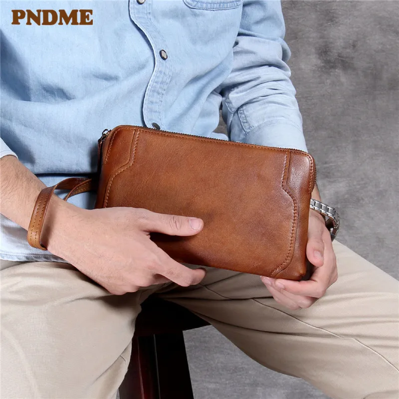 PNDME простой Винтажный Мужской клатч из натуральной кожи высокого качества