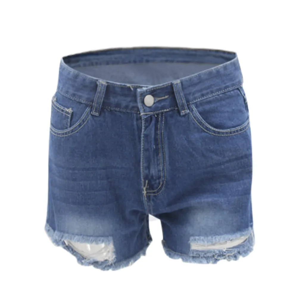 Женские Джинсовые Шорты Синие рваные повседневные с высокой талией на пуговицах