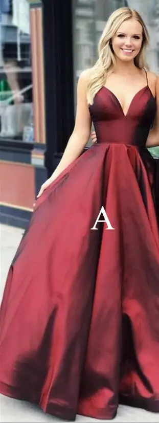 Бордовые атласные платья свидетельницы Спагетти ремень длинное Vestido Madrinha длинное платье подружки невесты свадебное платье для гостей для женщин - Цвет: A Style In Burgundy