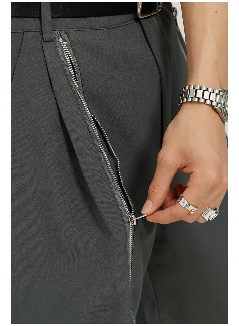 

New Men's Zipper Design Streetwear Fashion Straight Casual Suit Shorts Man Korean Style Hip Hop Black Gray Short Pants for Male