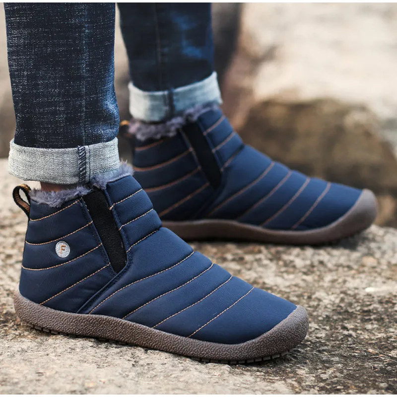 

Men's Boots Plus Velvet Warm Striped Snow Boots Outdoor Non-slip Low-heel Short Boots Comfortable Casual Shoes Flat Cotton Shoes