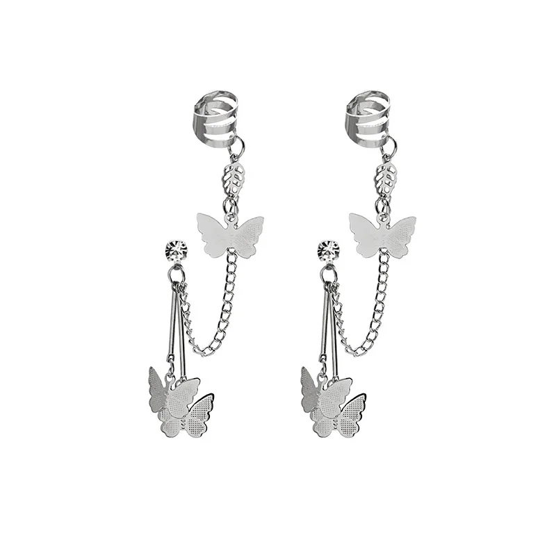 

Women's New Butterfly Earrings Simple Flashing Diamond Earrings Long Tassel Wild Earrings Blue Zircon No Pierced EarClip Jewelry