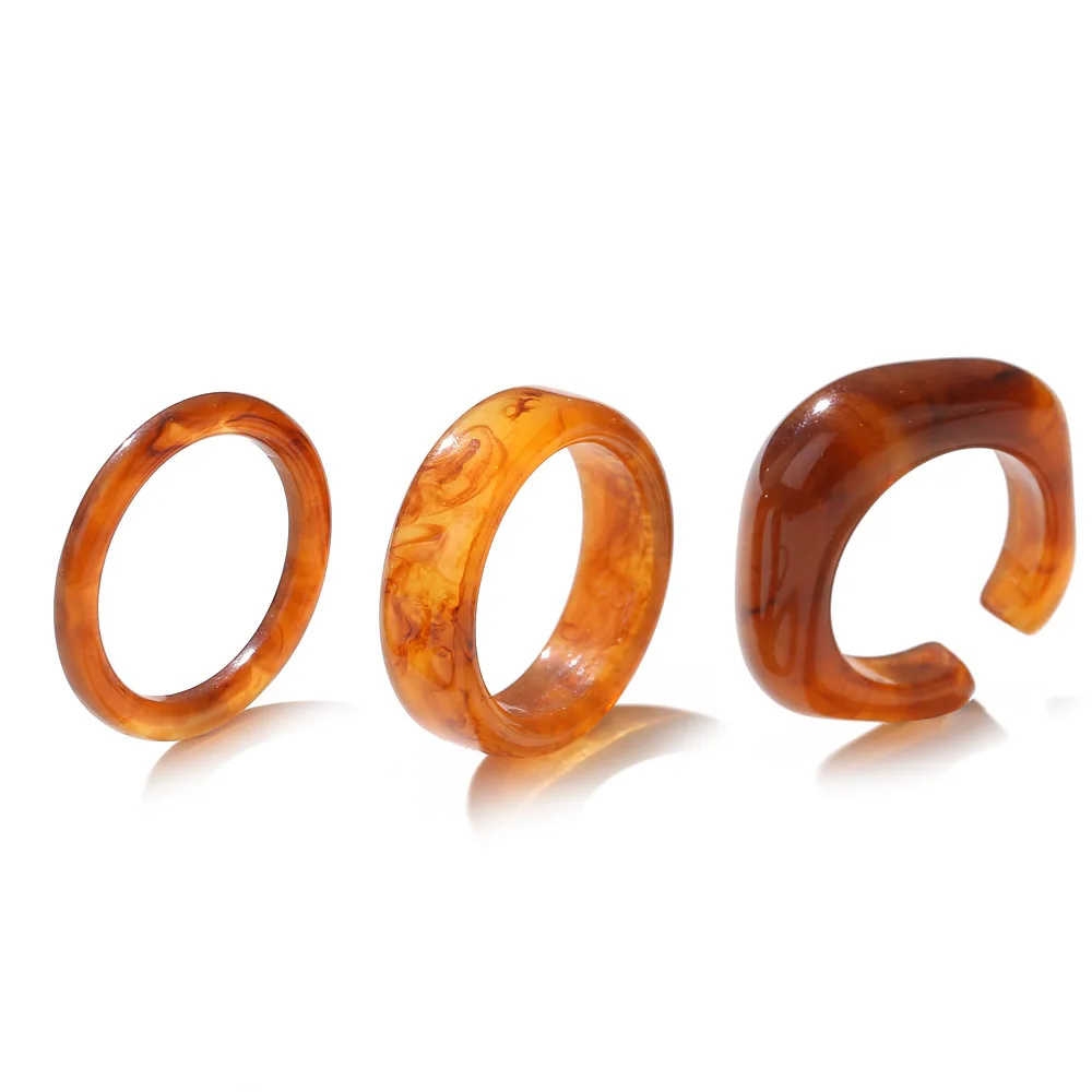 

3PCS Sweet Transparent Resin Rings For Women Cute Acrylic Irregular Marble Pattern Ring Resin Girls Gifts Bohomian Jewelry 2021