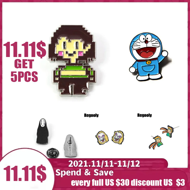 

5pcs Cute Metal Enamel Pins and Brooches for Women Men Lapel Pin Backpack Bags Badge Kids Gifts