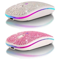 rhinestone crystal rechargeable wireless dual mode 2in1 blue tooth 5 0 2 4ghz 1600dpi led mouse optical mice for notebook