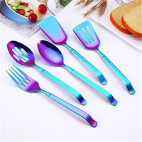 newest rainbow stainless steel kitchen utensil set big size public buffet spoon colander fork shovel kitchenware cooking tools