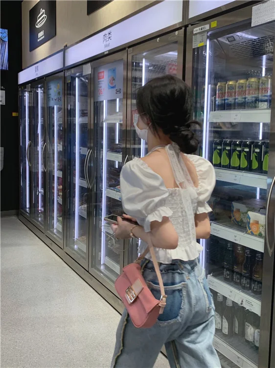 Кружевная футболка с подвесным воротником рубашка коротким рукавом пузырями