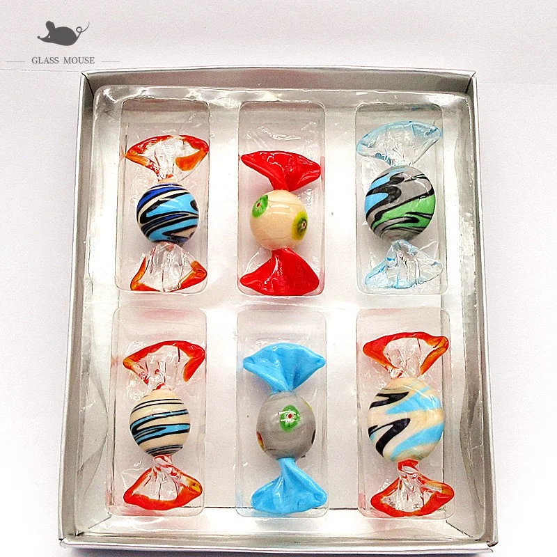 6 шт. фигурки винтажное украшение подарки поделки красочное муранское стекло