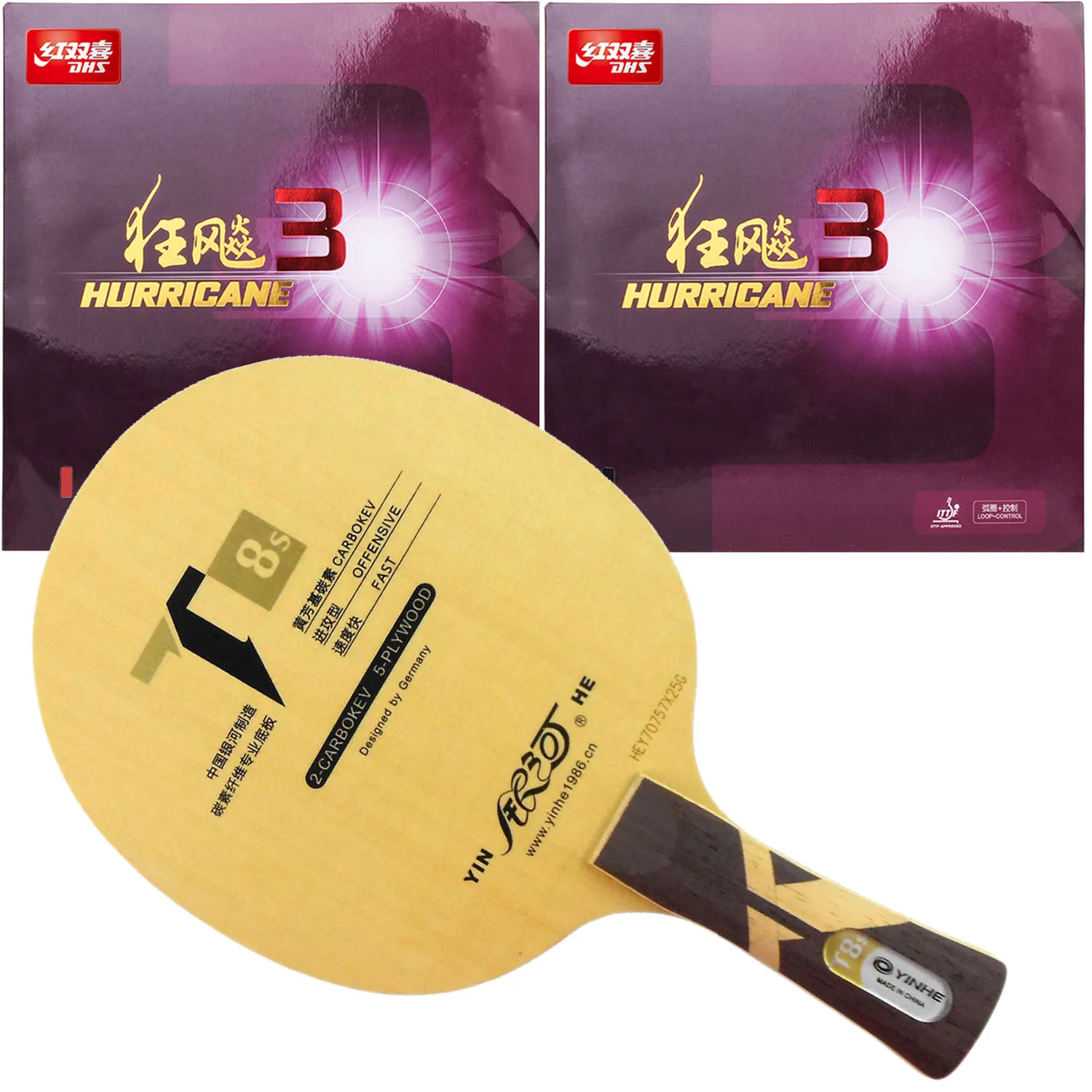 Pro Combo Racket Yinhe T-8s Table Tennis blade With 2Pieces DHS Hurricane3 PingPong Rubber with Sponge