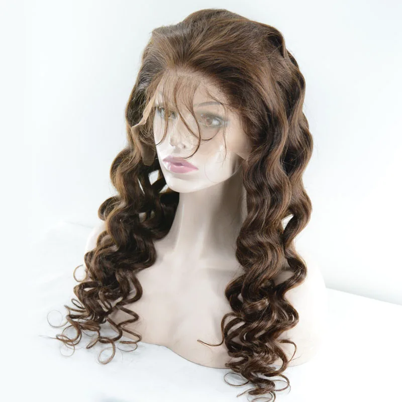 Mmuxuno 130% Density Human Hair 13*4 borwn  wavy Lace Frontal Wig Brazilian Lace Front Wigs with body Hair