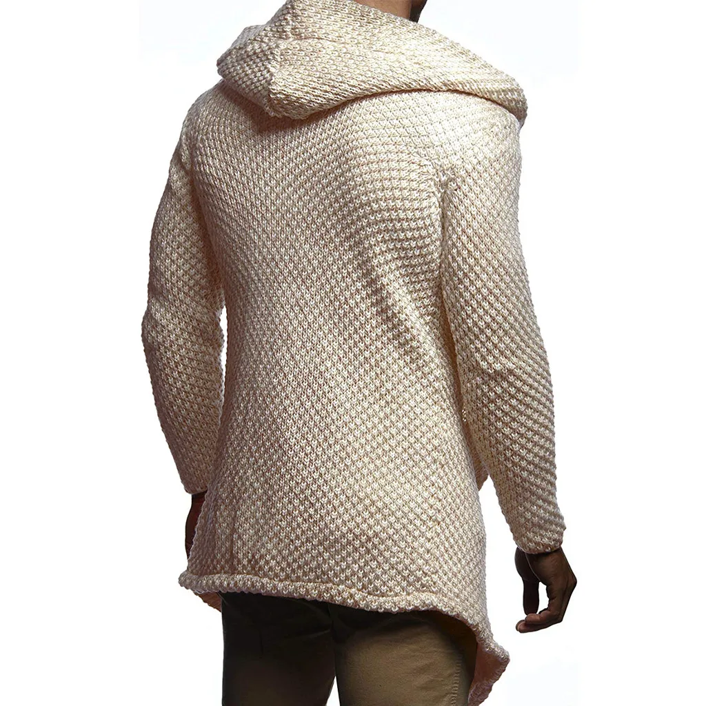 Мужской вязаный кардиган с капюшоном однотонный для отдыха на осень | Мужская