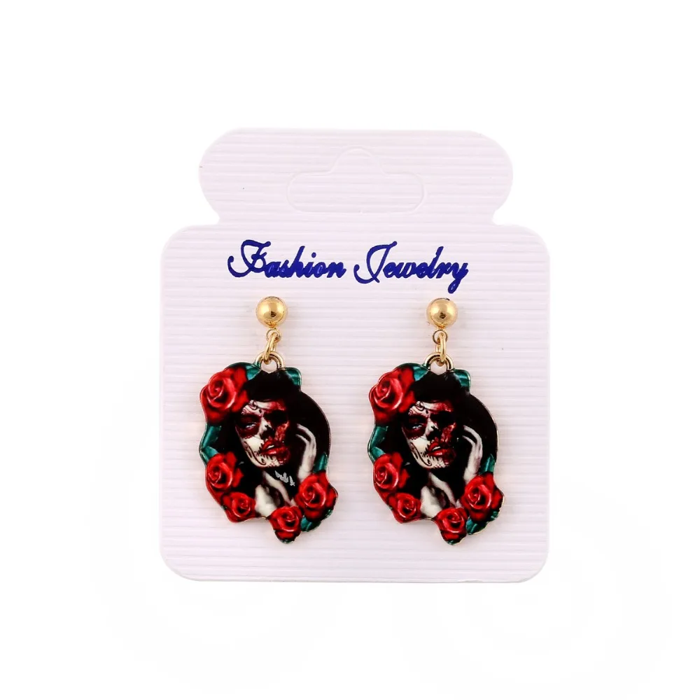 1Pair Calavera Sugary-Sweet Whimsical Skull Earrings Celebrate Mexican Halloween Day Sugar Women Head | Украшения и аксессуары