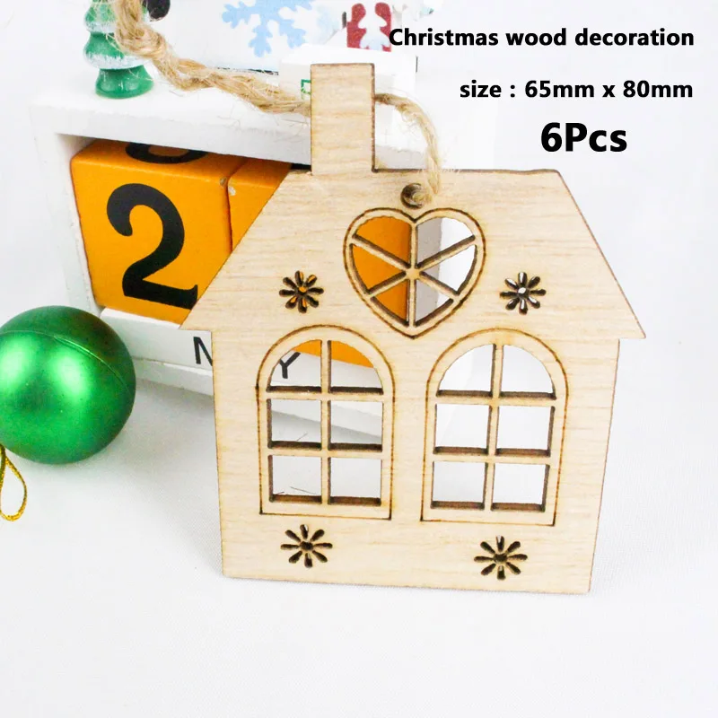 6pcs 6cm 10 50 шт., деревянные рождественские украшения, елочные украшения, Санта-Клаус, снеговик, олень, рождественские вечерние украшения для дома, подарок на год - Цвет: 6pcs 6cm 10