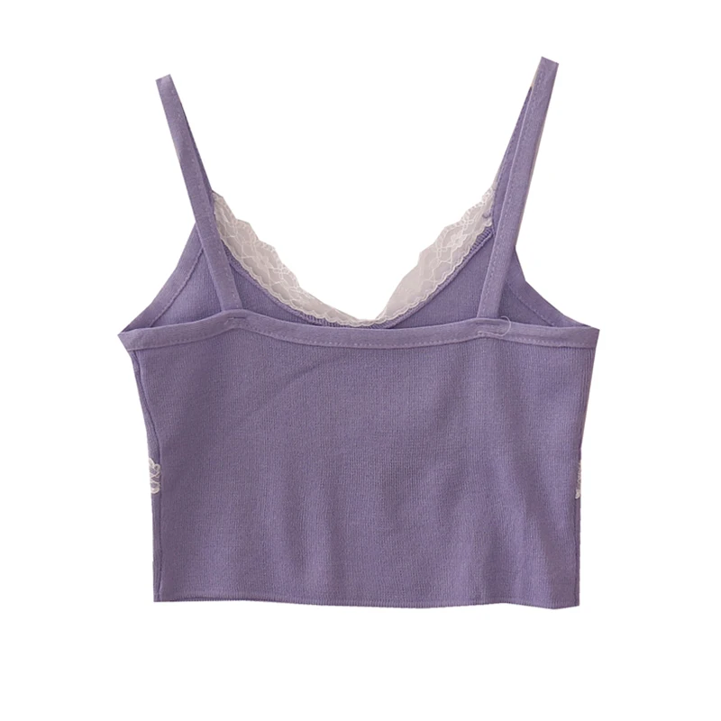 

Sexy Streetwear Lace Patchwork Spaghetti Strap Tops Women 2021 Summer New Fashion Sleeveless Bodycon Club Bar Crop Camisole Tank