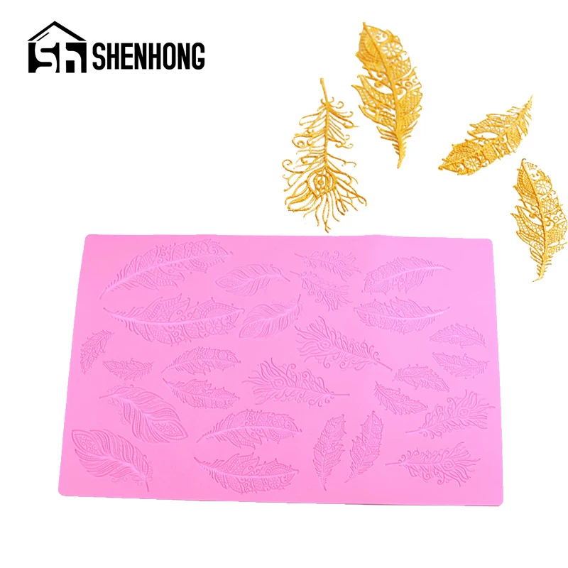 

Силиконовая форма SHENHONG, инструмент для украшения торта, перо, кружево, помадка, свадебная форма для мастики, кондитерские изделия, мастика, д...