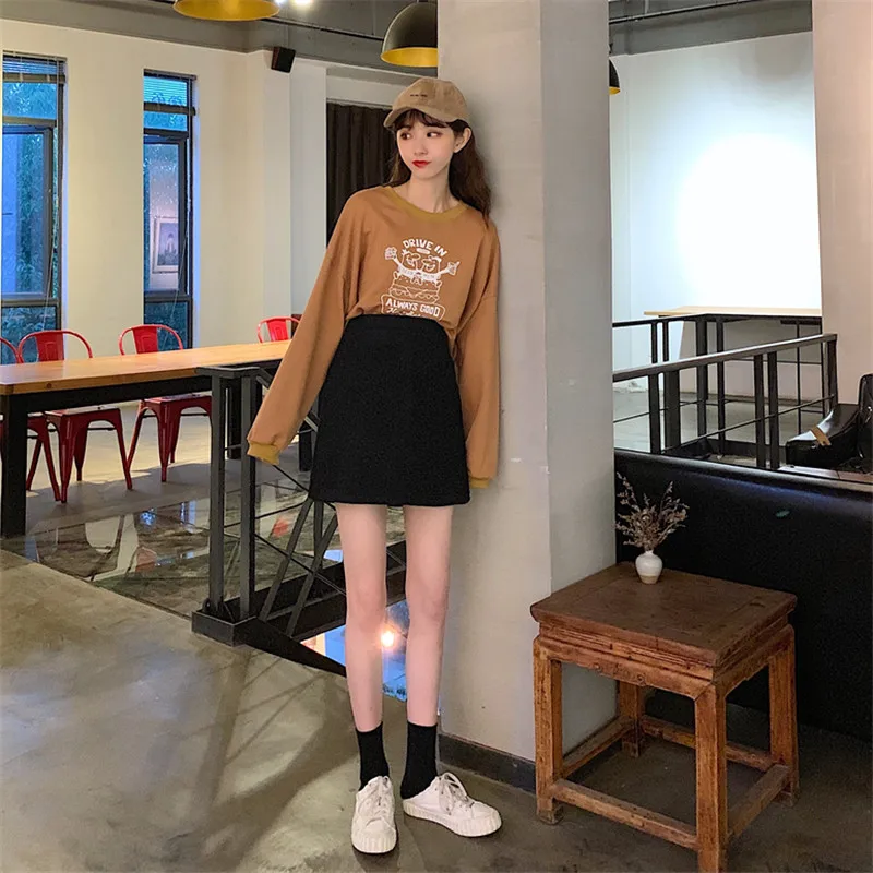 Женская мини-юбка Kawaii, одноцветная, универсальная, простая, Harajuku, корейская мода, высокая талия, юбки для женщин, s, а-силуэт, женская уличная одежда, мягкая