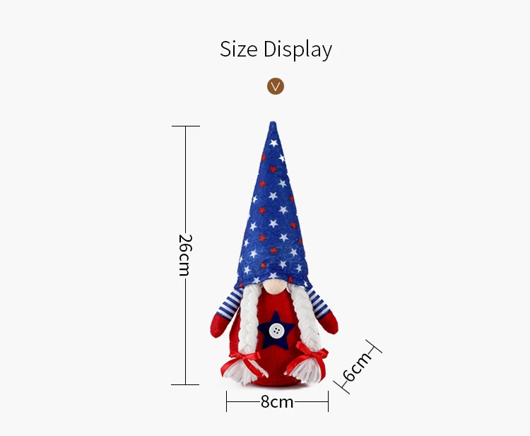 

Independence Day dwarf patriotic dwarf toy with stars and stripes pattern on July 4th Doll's Day decoration