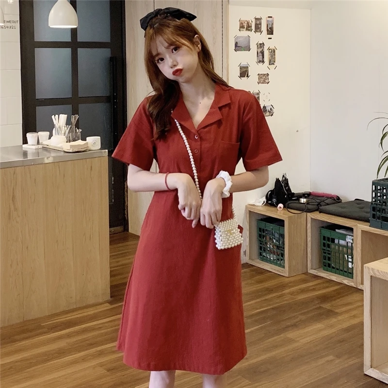 

Платье женское короткое на пуговицах, модная повседневная облегающая Однотонная рубашка-поло с цветочным воротником, большие размеры, A173, н...