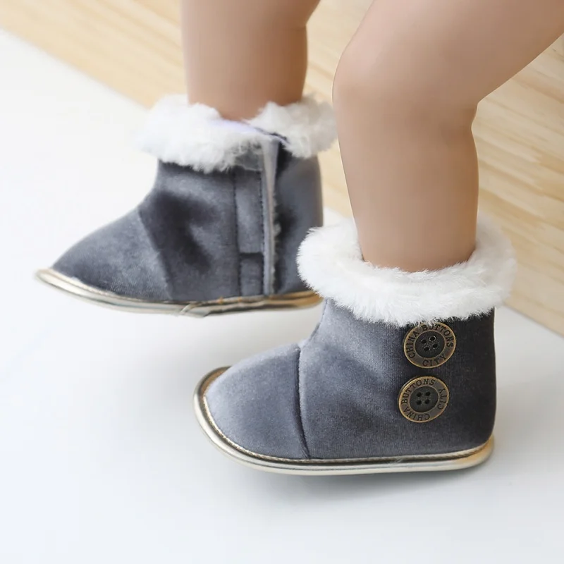 

Fashion Newborn Baby Girl Boy Shoes Cute Cotton Button Design Boots Casual Shoes First Walkers Newborn Non-slip Soft Sole Shoe