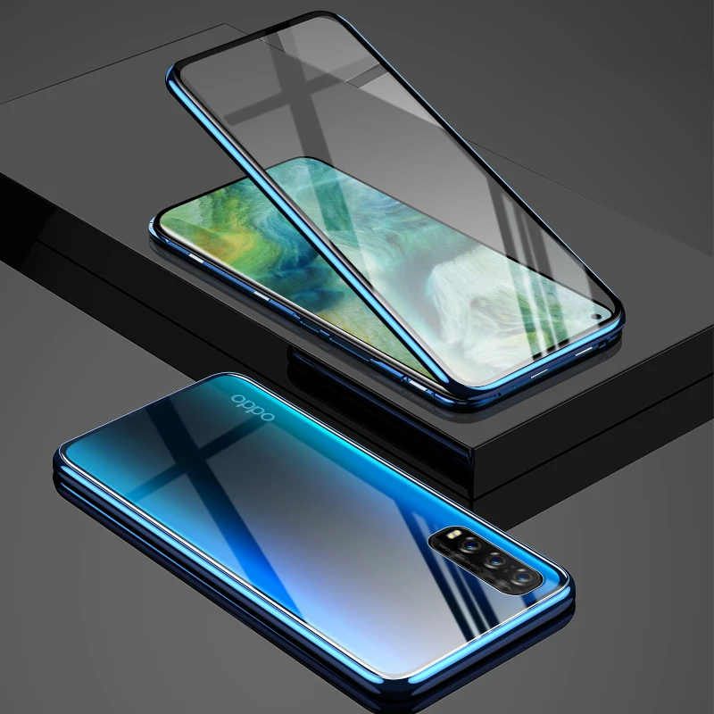 

360 Double Side tempered Glass Magnetic Metal Case For OPPO Realme 6i 5i 5 Pro C3 XT Reno 2 3 Pro 6.4 A5 A9 2020 A11X Cover