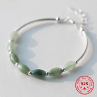 100 genuine 925 sterling silver bracelets female natural green jade oval waterdrop lucky bead charms bracelet jewelry