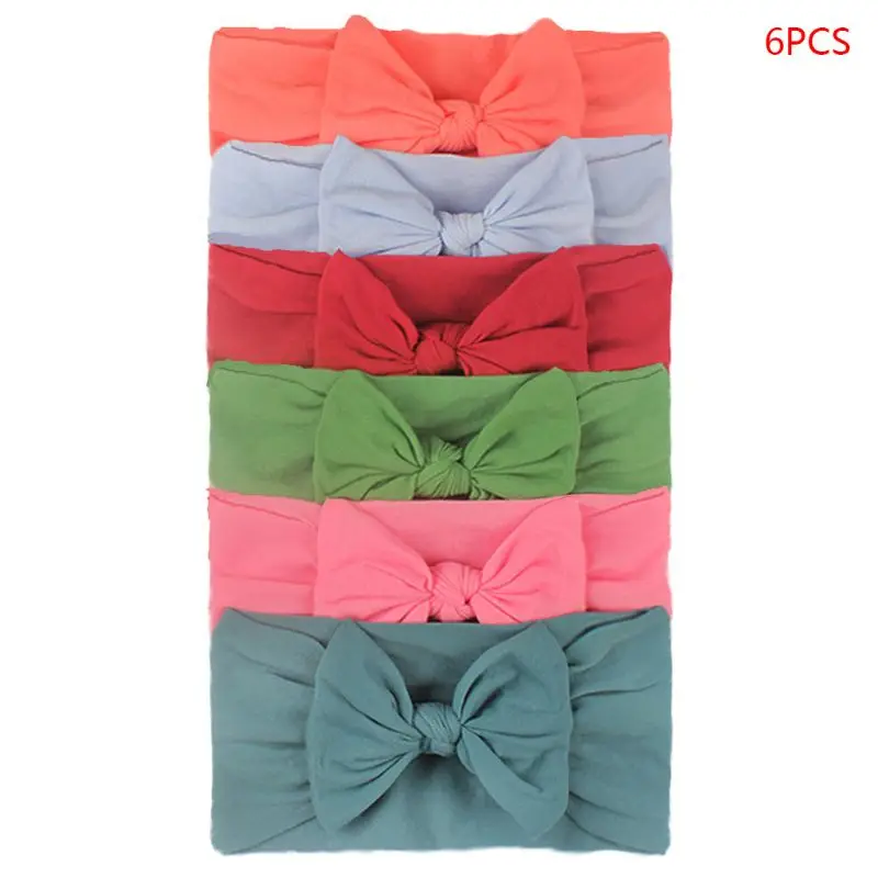 Conjunto de 6 unids/set de diadema el&aacute;stica con lazo para ni&ntilde;a, Bandanas el&aacute;sticas con nudo, turbante, tocado, accesorio de ropa-3