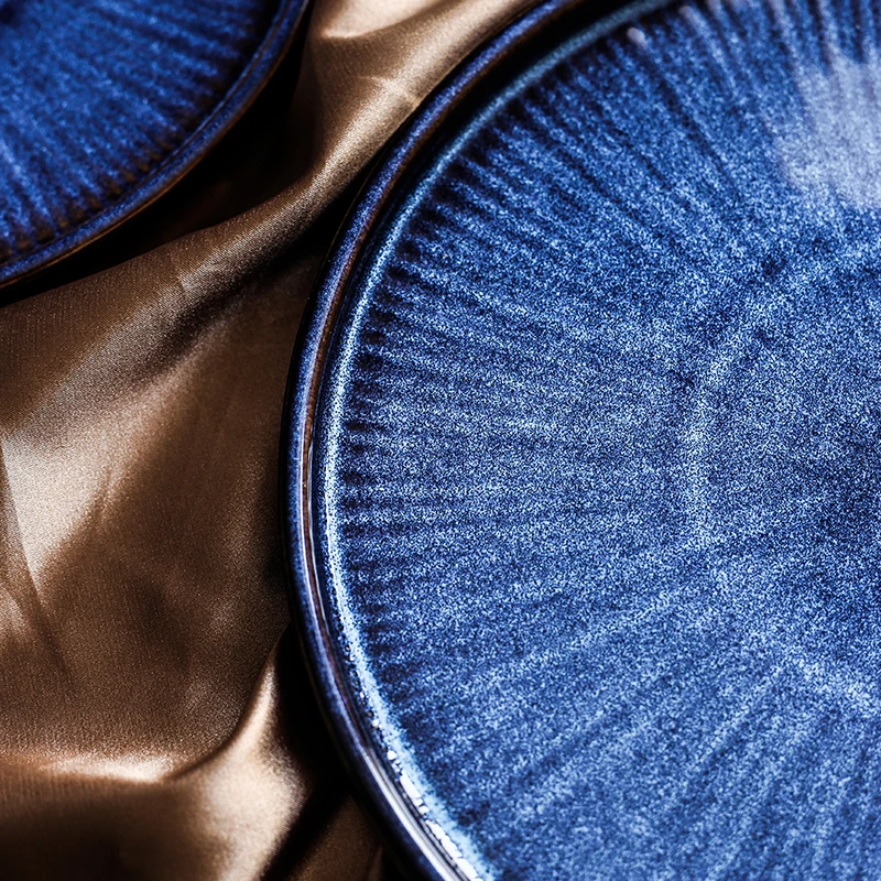 

1PC RELMHSYU 8.5Inch 10Inch Nordic Style Kiln Blue Series Ceramic Flat Deep Steak Breakfast Dish Large Dinner Plate Tableware