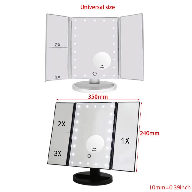 Зеркало для макияжа Trifold с 22 светодиодный подсветкой сенсорным экраном и 10x