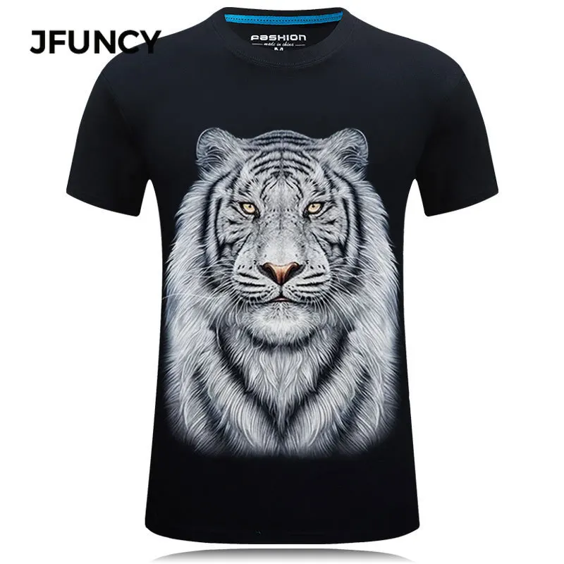 JFUNCY Men 3D T-shirt Summer Casual Harajuku White Tiger Print Man Tee Shirts Short Sleeve Male Tops Plus Size Hip-hop Tshirt
