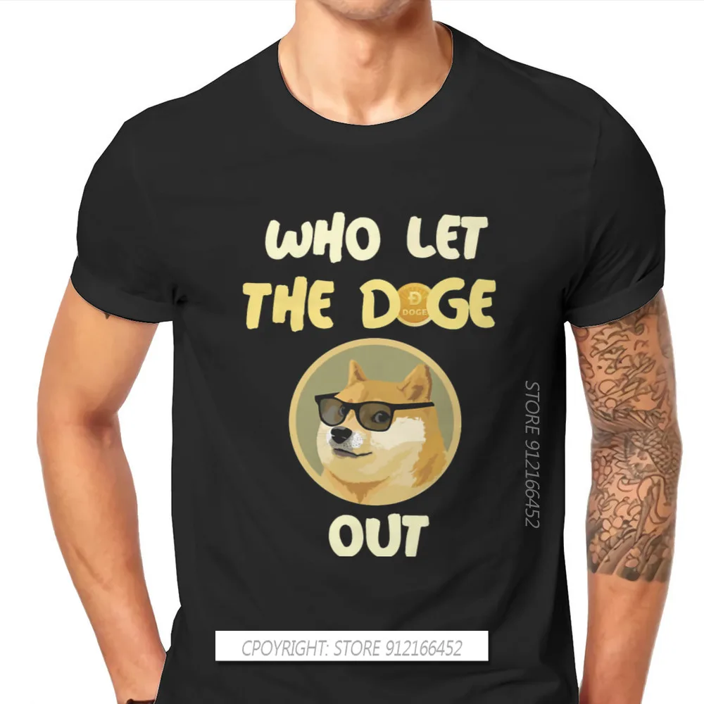 

Футболка с надписью Who Let The Doge Out, модная футболка Dogecoin, криптовалюта, майнеры, мемы, мужской стиль, уличная одежда из чистого хлопка, футболка ...