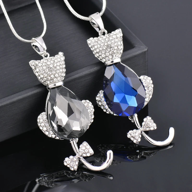 Ожерелье SINLEERY с подвеской в виде кошки из черного стекла длинное ожерелье для