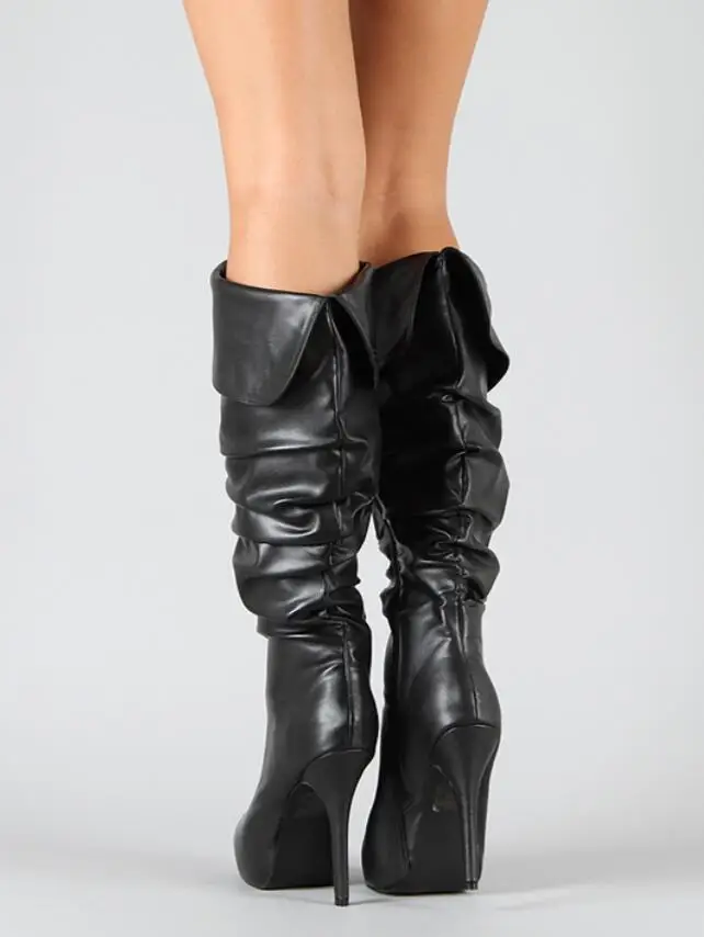 Женские Плиссированные высокие сапоги до колена на шпильке однотонные красные