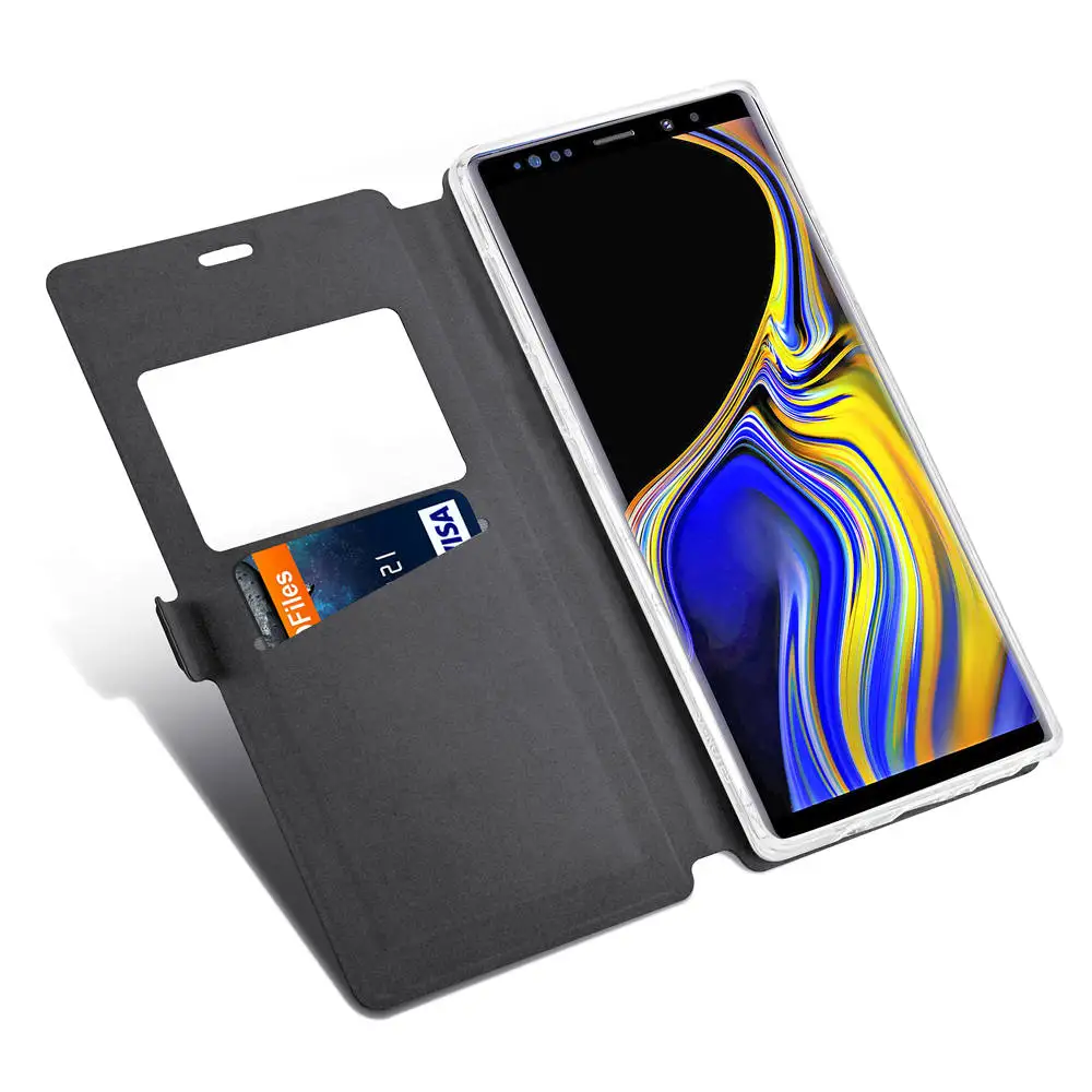 Кожаный + PU чехол для Samsung Galaxy Note 8 9 с алмазным зернистым окошком отделением карт