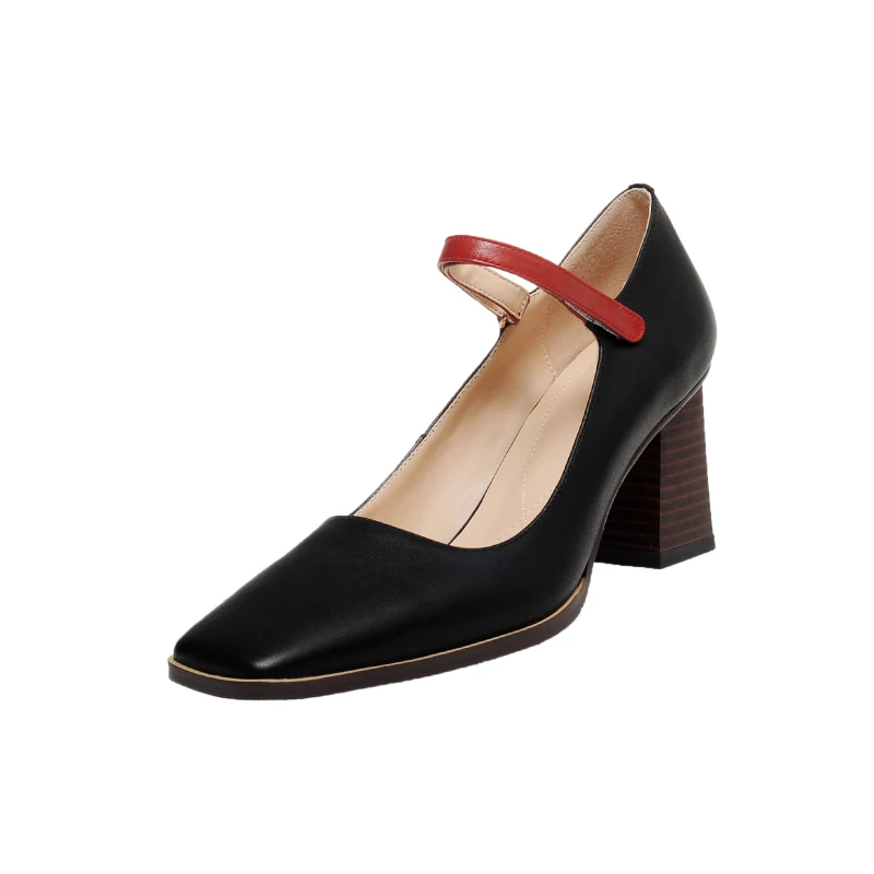 

Plus Size 34-43 Square Head Sweet Women's Pumps Woman Thick Genuine Leather Mary Jane Women Party Shoes Buckle Ladies Footwear