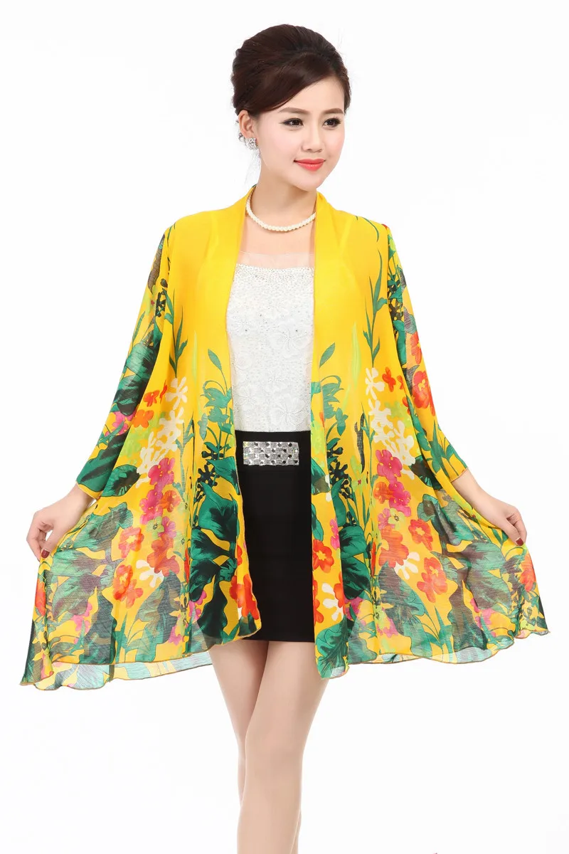 Женская шифоновая блузка с принтом летняя Длинная тонкая Солнцезащитная для