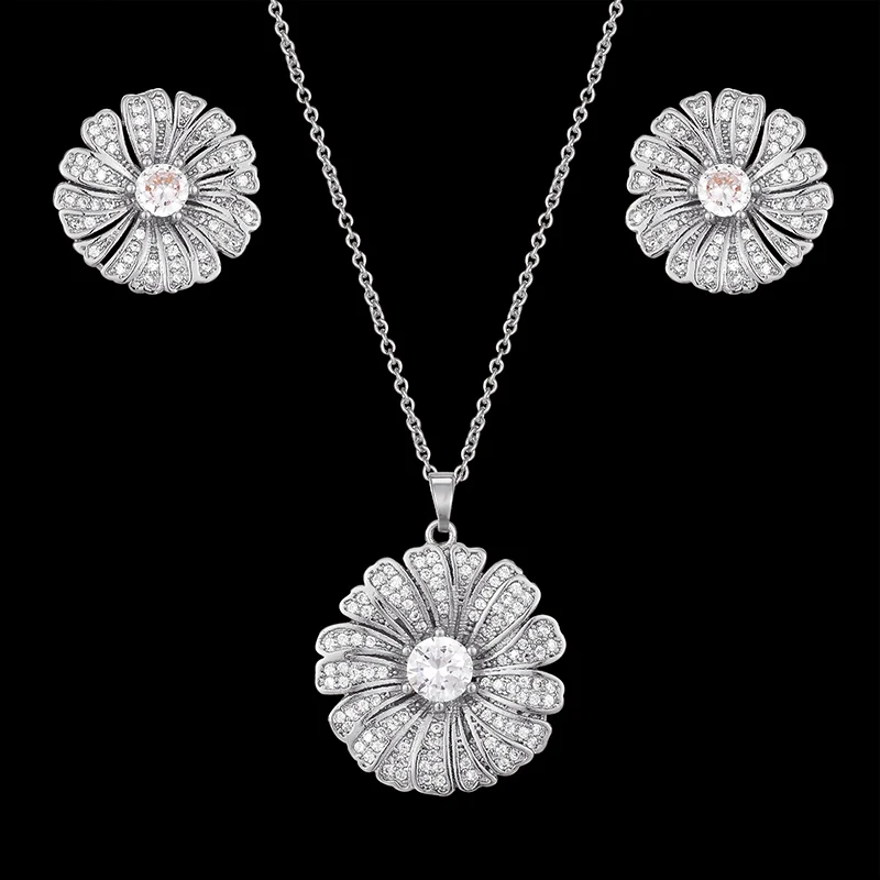 

Fateama Simple pendant and Earrings women's jewelry plant micro inlaid with zircon plant chrysanthemum shape popular jewelry