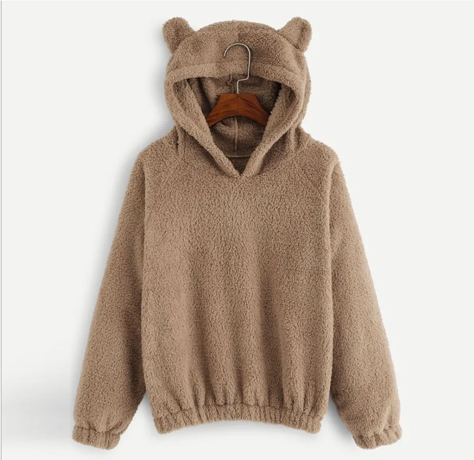 Милое пальто с капюшоном медвежьими ушками Свитшот Для женщин осенне зимние