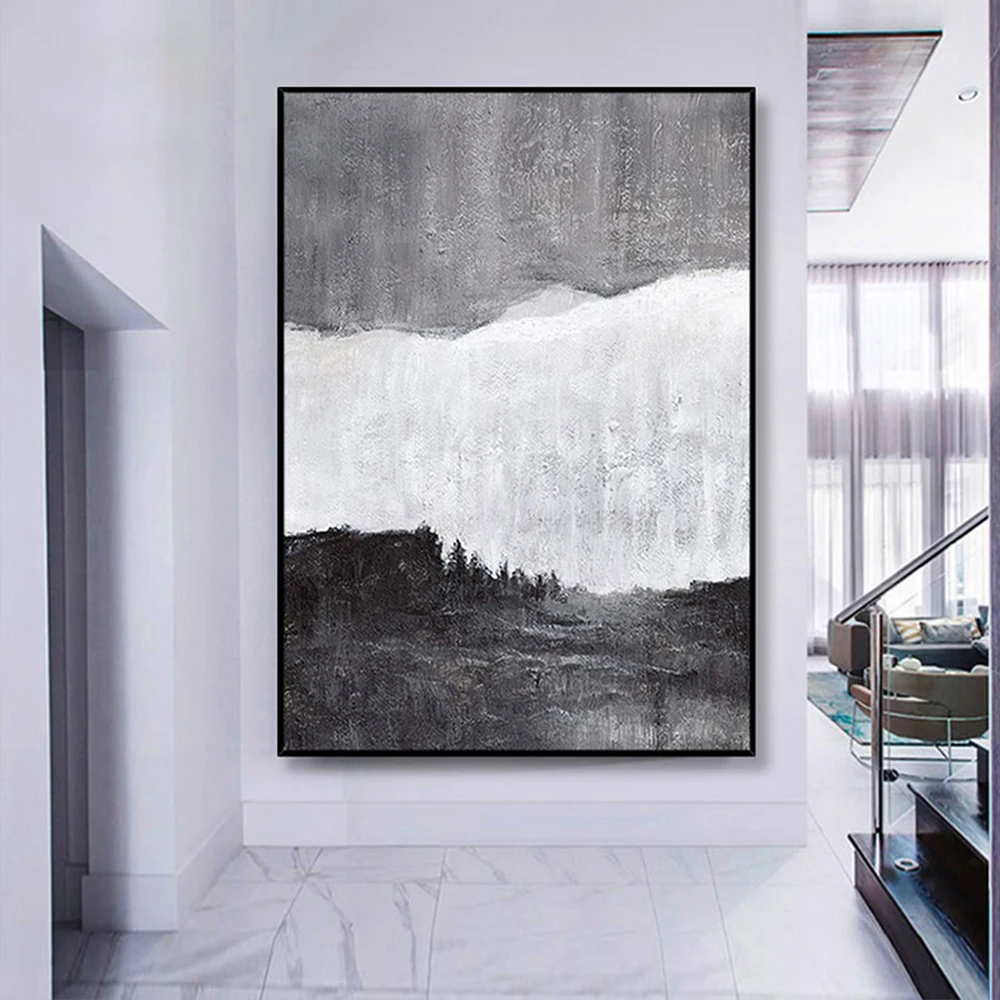 

Black White Gray Abstract Oil Painting On Canvas Handmade Landscape Abstract Wall Art Office Hotel Decoration Picutre Unframed