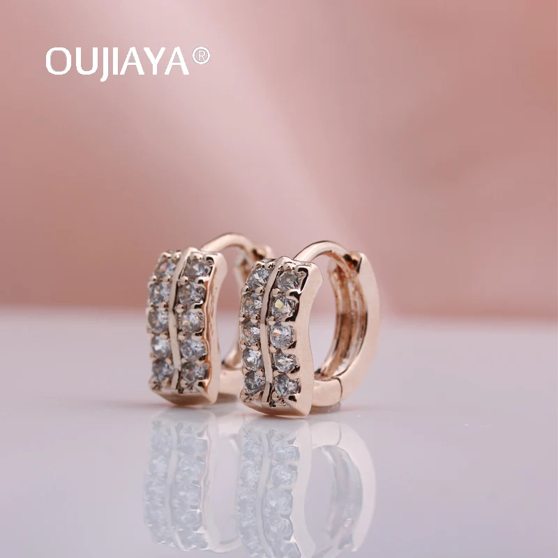 

OUJIAYA hot sale Luxury square Drop Earrings Women small Wedding Fashion Jewelry 585 Rose Gold Natural Zircon earrings A80