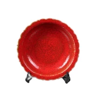 red glazed lace plate from jingdezhen ceramic kiln china