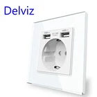 Настенная USB-розетка Delviz с двойным usb-разъемом, 5 В, 2100 мА, панель из закаленного хрусталя, белаячерная, 16 А