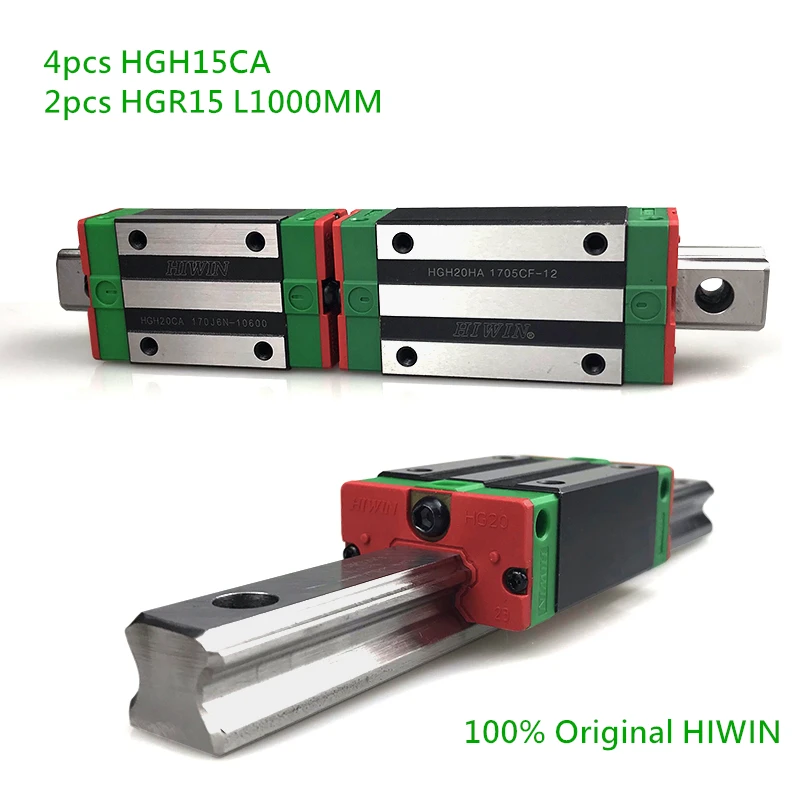 

Линейные направляющие HIWIN HGR15 100% мм + 4 шт. HIWIN HGH15CA, 2 шт., 1000 оригинал, линейные блоки каретки