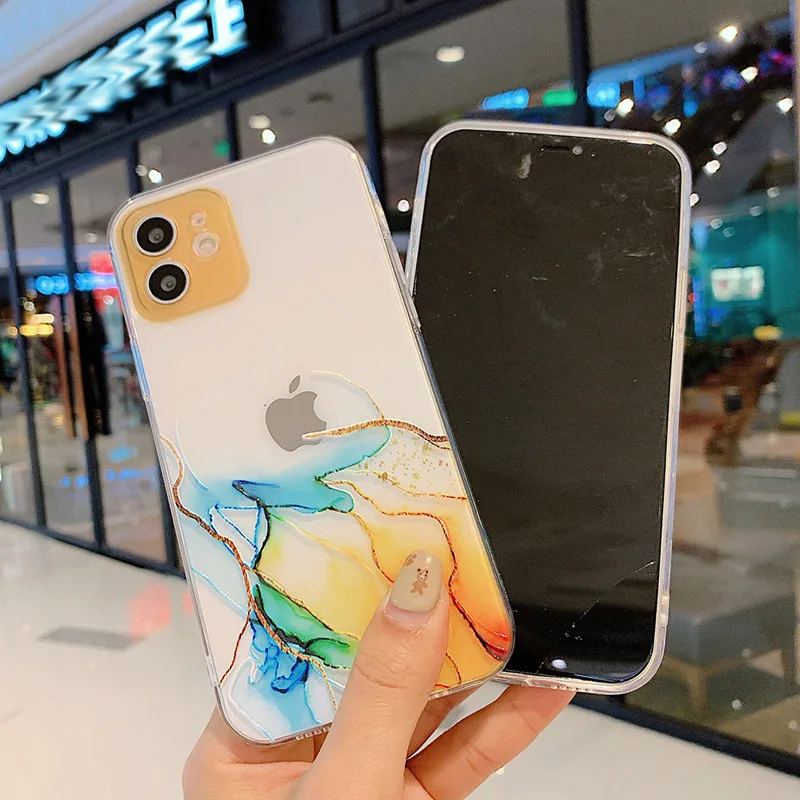 Watercolor Painting Phone Case For iPhone 12 13 11 Pro Max X XR XS Max 7 8 6s Plus SE 2020 Clear Shockproof Soft TPU Back Cover