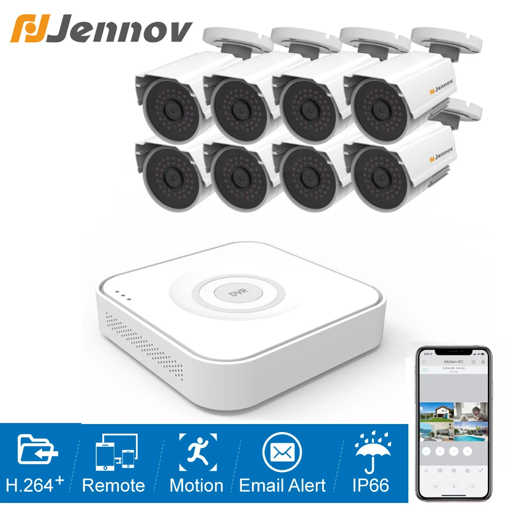Камера видеонаблюдения Jennov 8 каналов HDMI 1080P AHD NVR Погодостойкая HD ночное
