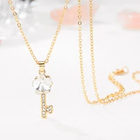 l54 plum blossom crystal key necklace zircon pendant necklace all match clavicle chain